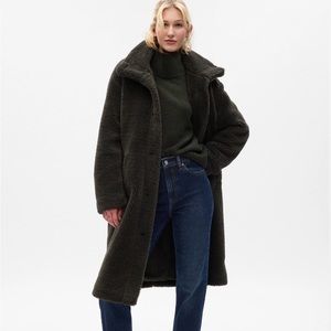 GAP Long Sherpa Coat in Mistletoe Green